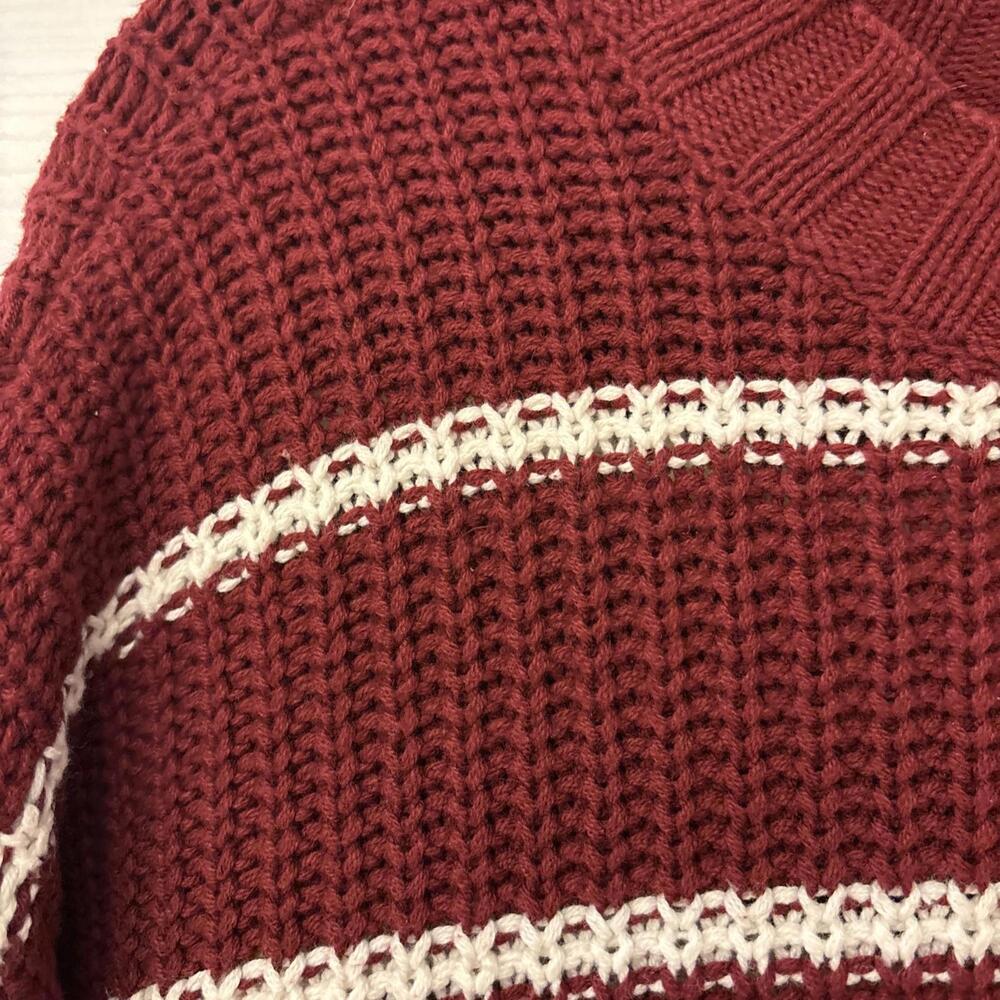 American Eagle Outfitters Sweater Womens Medium Maroon White Striped Knit Cotton - Picture 5 of 6